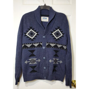 Urban Pipeline Cardigan Sweater Size LARGE Navy Blue Aztec Cotton Blend Western